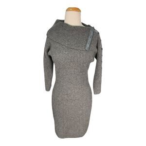 Neiman Marcus 100% Cashmere Button Shoulder Sweater Dress Gray Small Luxurious